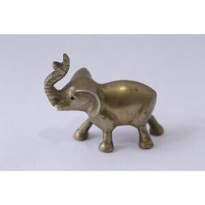 Elephant Brass Statue with Red Rhinestone Eyes, 4 inches, Animal Figure, Wisdom,